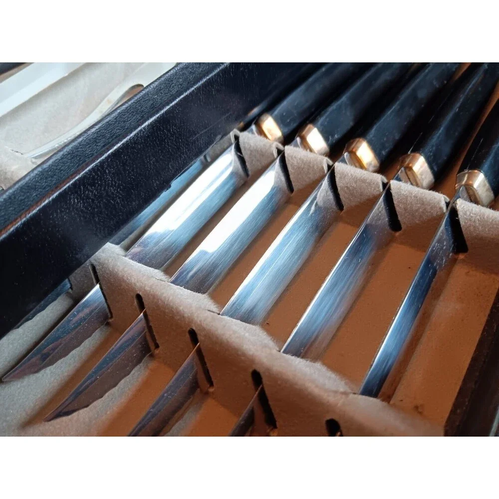 Vintage 1950 MCM Imperial Stainless 6 Carving Steak Knives & Meat Fork Set of 9
